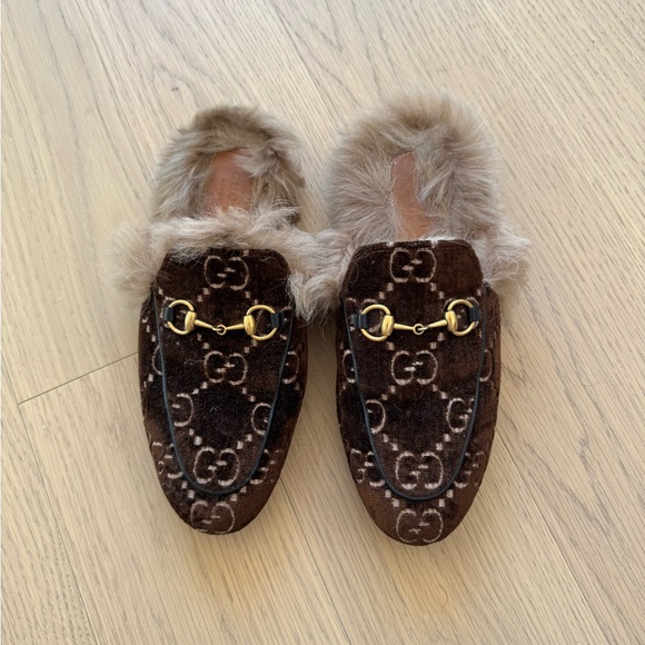 Gucci Brown Fur Lined Loafers - Picture 1 of 7